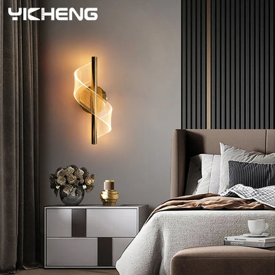 Applique murale LED spirale acrylique noire design moderne