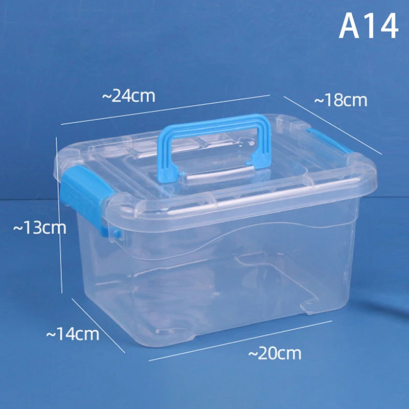 boîtes rangement transparentes bleues roses violettes poignées détachables moderne pratique enfants fournitures scolaires