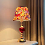 lampe table or rouge bleu floral abat jour opaque vintage éclairage quotidien chambre coucher