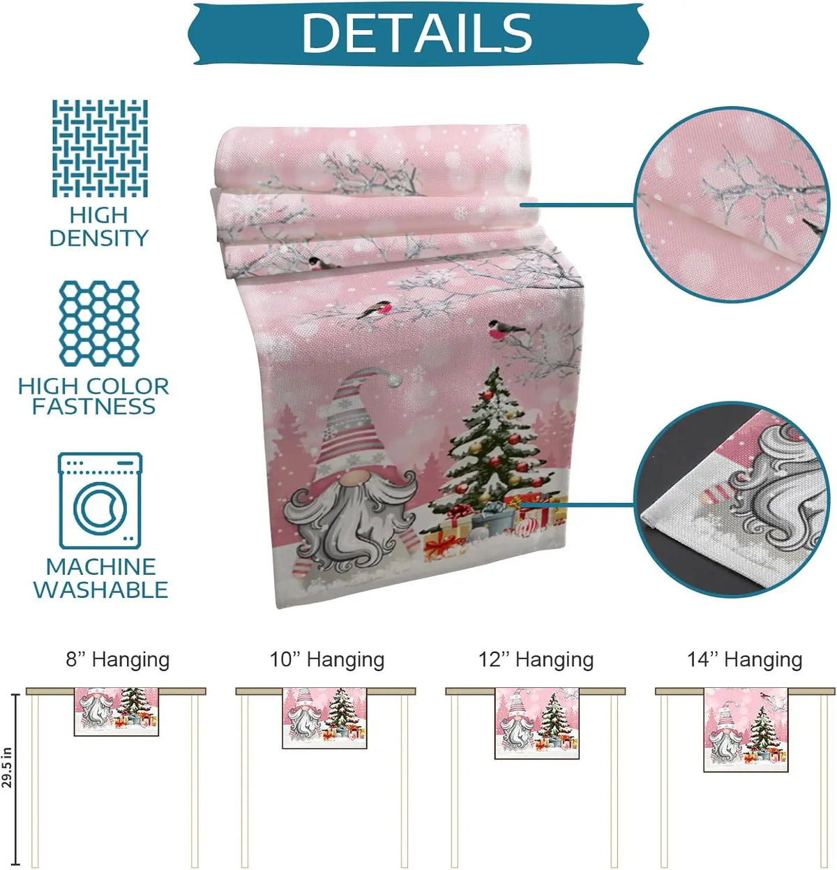 Un assortiment d'housses décoratives de Noël avec des illustrations de personnages de Noël et de paysages enneigés, disponibles en différentes tailles pour s'adapter à divers espaces.