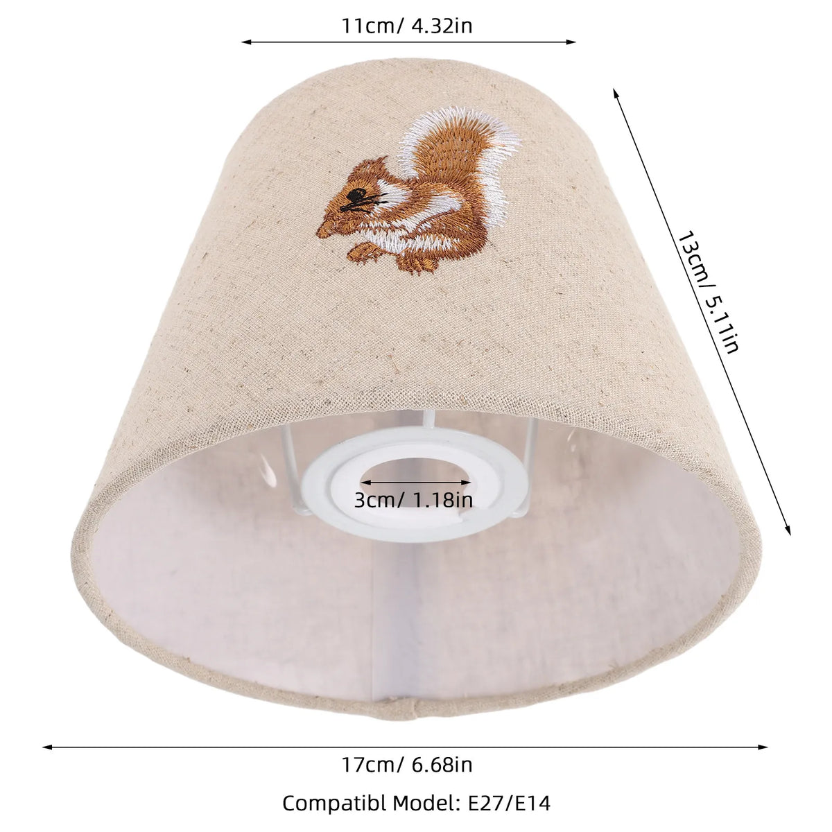 abat jour brodé écureuil beige clair classique tissu texturé opacité compatibles e27 e14