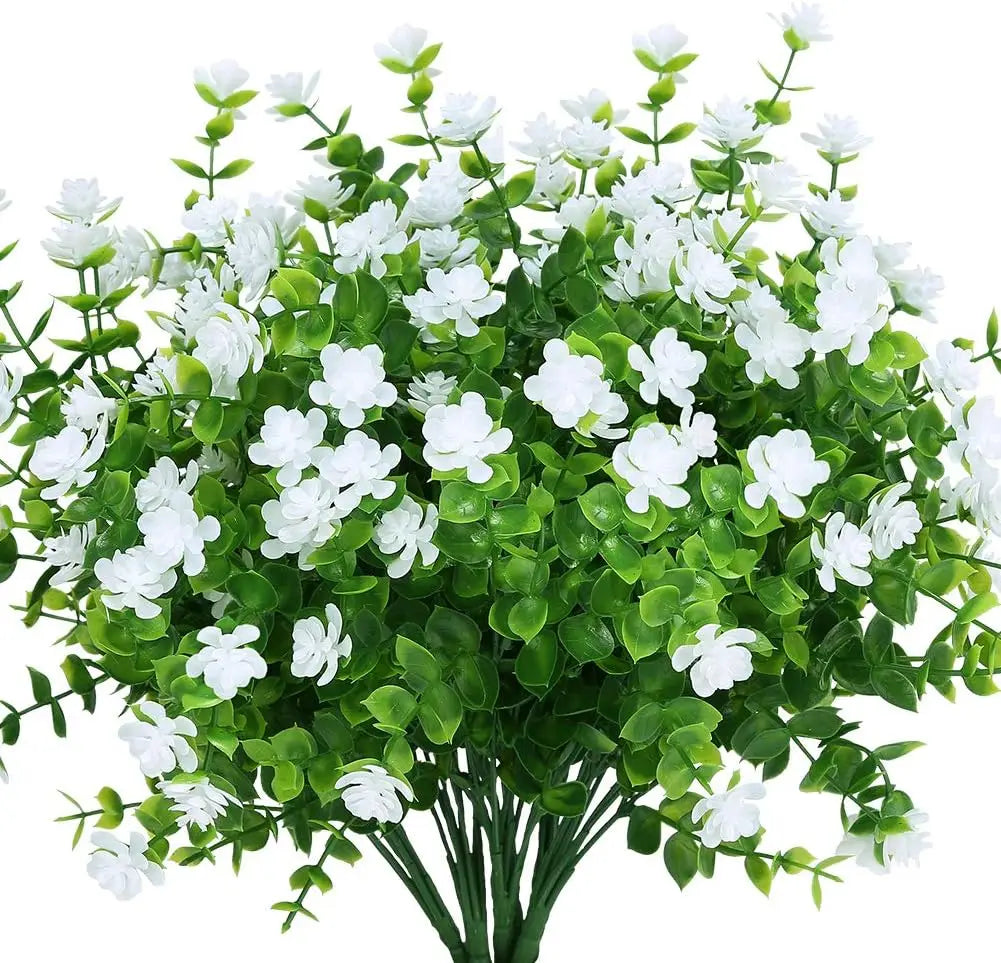 décoration extérieure bouquet artificiel fleurs simples feuilles vertes moderne blanc vert