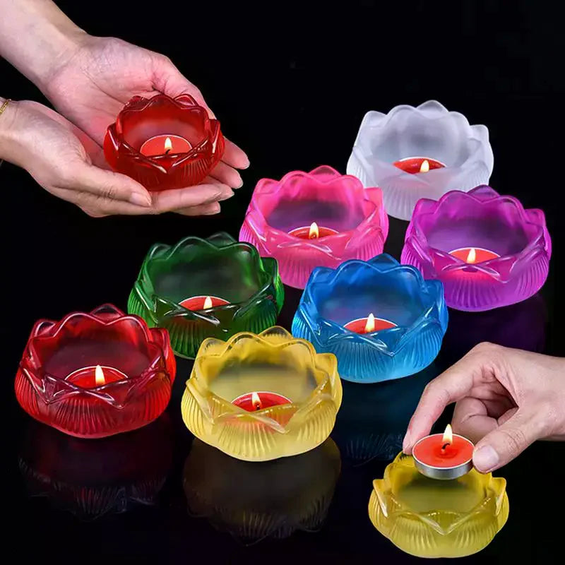 bougeoir décoratif verre relief fleur lotus porte bougie coloré moderne maison