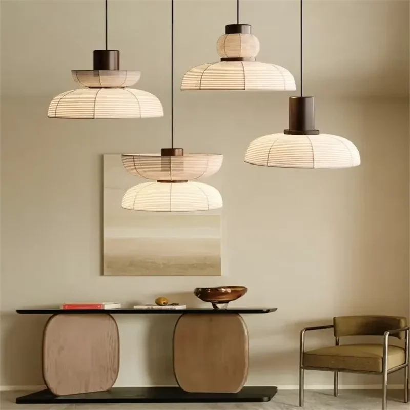 Suspension lumineuse moderne tissu rayures horizontales blanc beige noir