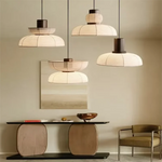 Suspension lumineuse moderne tissu rayures horizontales blanc beige noir