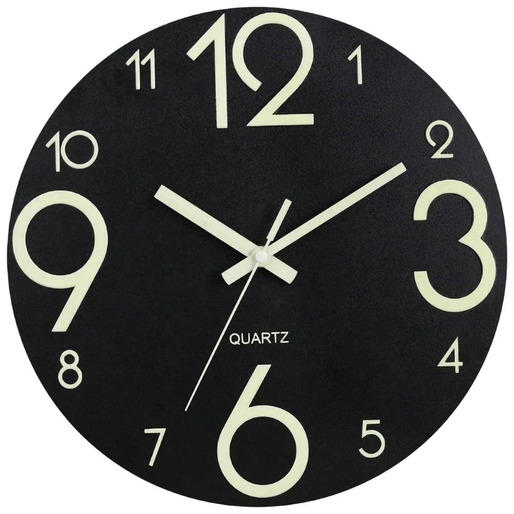 horloge murale moderne bois foncé chiffres blancs texture naturelle pouces facile lecture quartz salon