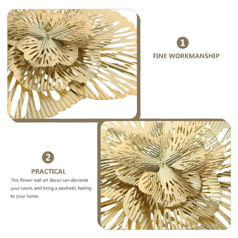 décoration murale moderne fleur dorée feuilles linéaires maison sculpture métal