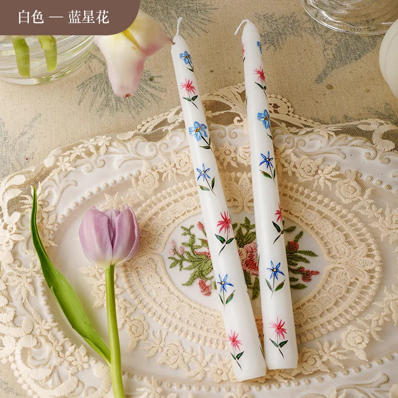 bougies coniques imprimé floral sans flamme blanc vert violet rose bleuclair decoration maison scandinave