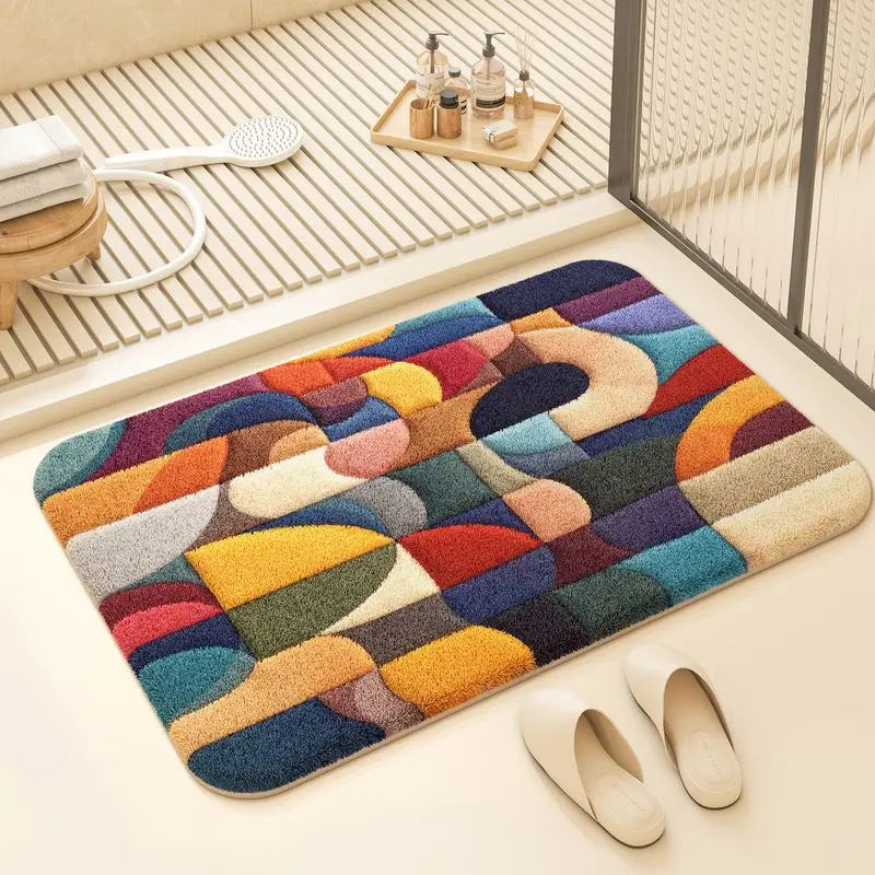tapis bain moderne motifs géométriques multicolores doux antidérapant polyester salle bain maison