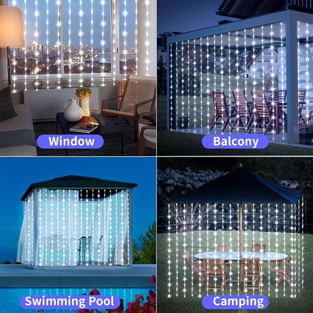rideau lumineux solaire led imperméable modes décoratif festif ambre blanc vert rouge bleu transparentextérieurintérieur