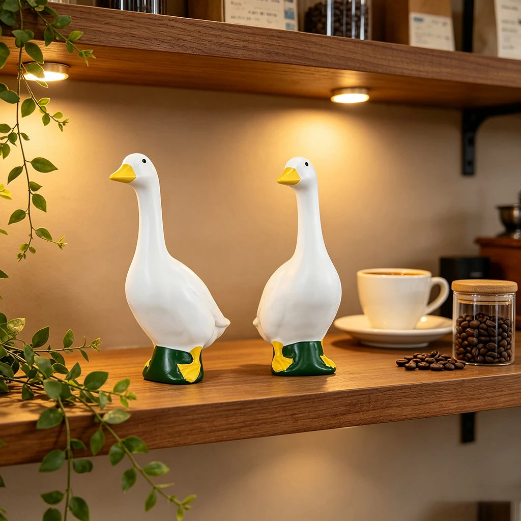 statues canards blanc jaune vert résine modernes décoration jardin intérieur étagère table basse salon