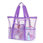 Sac plage violet noir bleu clair vert rose maille respirante réutilisable moderne poignées