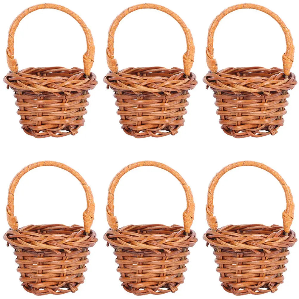 mini panier tissé rotin marron clair traditionnel anneau poignée décoration maison rustic pièces