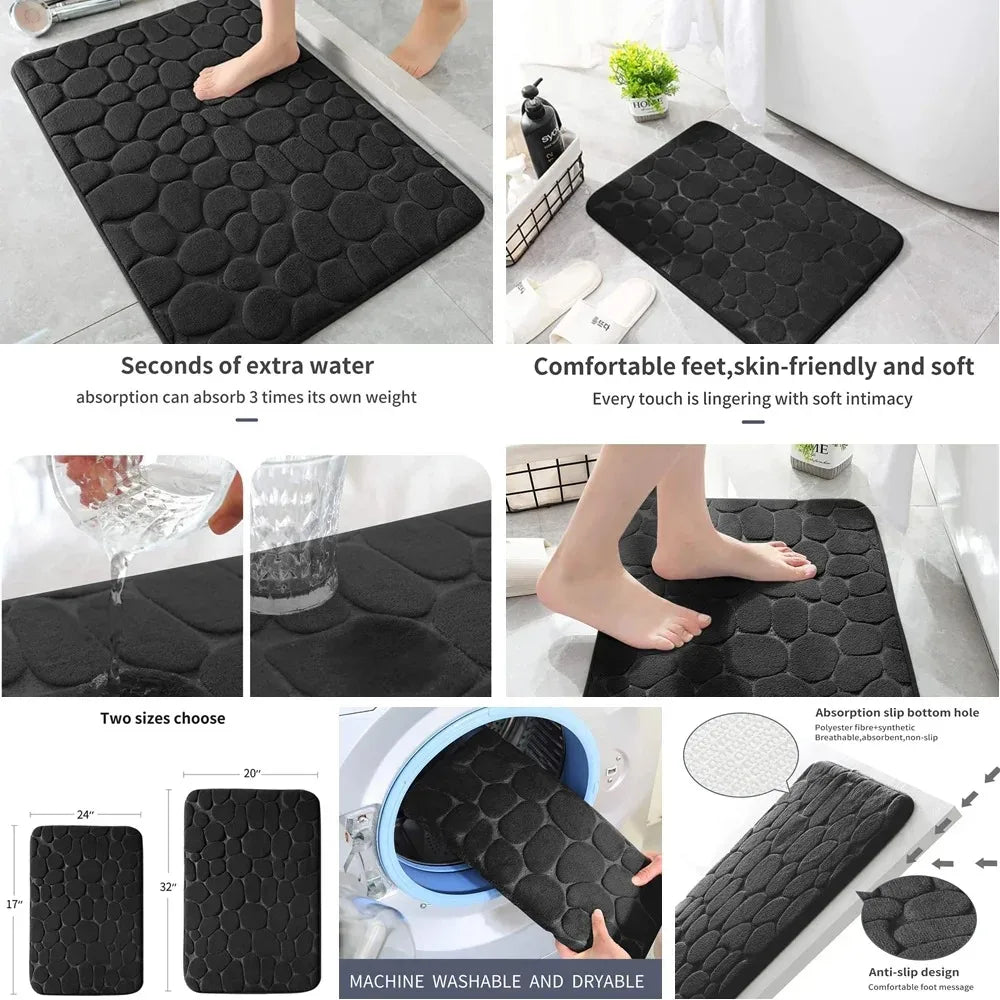 tapis bain antidérapant 3d relief galets moderne salle absorption rapide machine