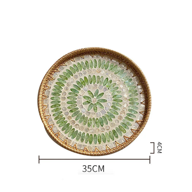 assiette plate décorative rotin tressé motif fleurs boho rustique couleur naturelle