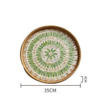 assiette plate décorative rotin tressé motif fleurs boho rustique couleur naturelle
