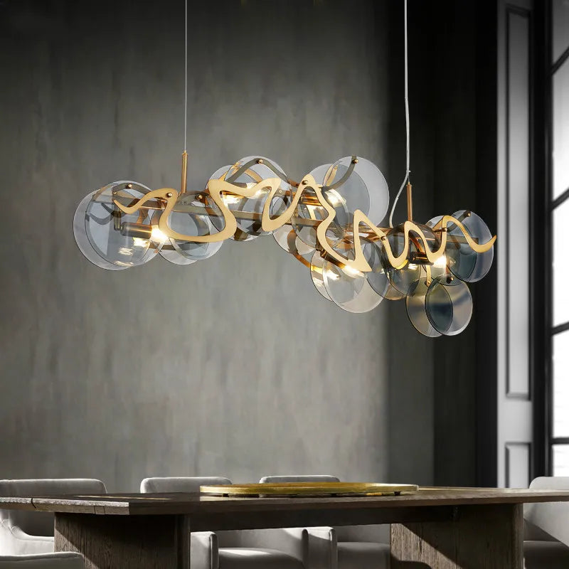 Suspension lumineuse moderne dorée transparente chaînes rondes chambre salonhôtel