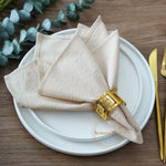 serviettes coton 40x40cm réutilisables beige clair texture classique anneau doré restaurant maison party