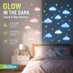 sticker mural nuages étoiles phosphorescent rose bleu vert adhésif chambre enfant moderne