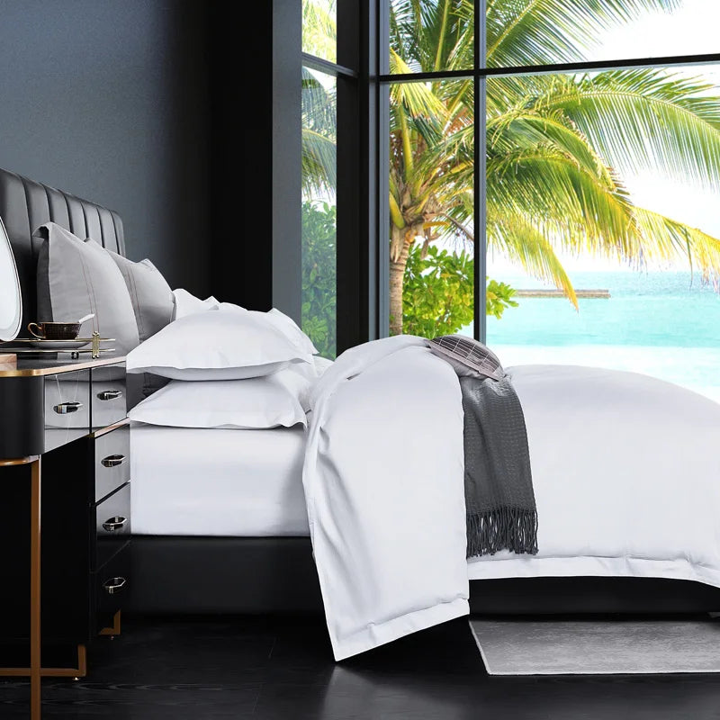 lit chambre coucher literie blanc gris foncé moderne luxueux couverture taies oreiller drap set