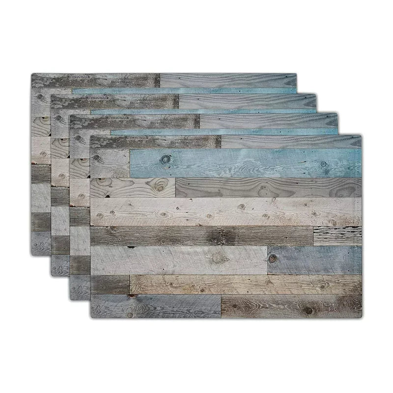 tapis table rustique lin bleu brun gris textes grateful thankful blessed decoratif echangetable