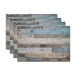 tapis table rustique lin bleu brun gris textes grateful thankful blessed decoratif echangetable