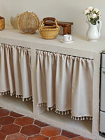 rideau cuisine beige classique 100 polyester opaque franges 30 70 90 cm