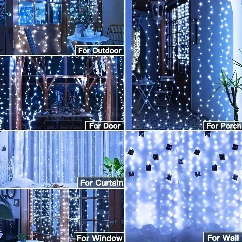rideau lumineux led blanc chaud 600cm 300cm clips decoration noel moderne