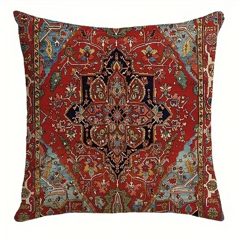 taies d'oreiller géométriques vintage rouge noir beige 45x45cm polyester adhésif decoration maison