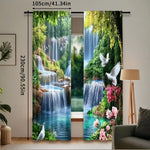 rideau naturel cascade végétation oiseaux blancs roses fleurs verte bleue marron pastoral 105x230cm