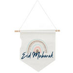 bannière eid mubarak arc ciel moderne tissu coloré blanc orange jaune bleu gris festive