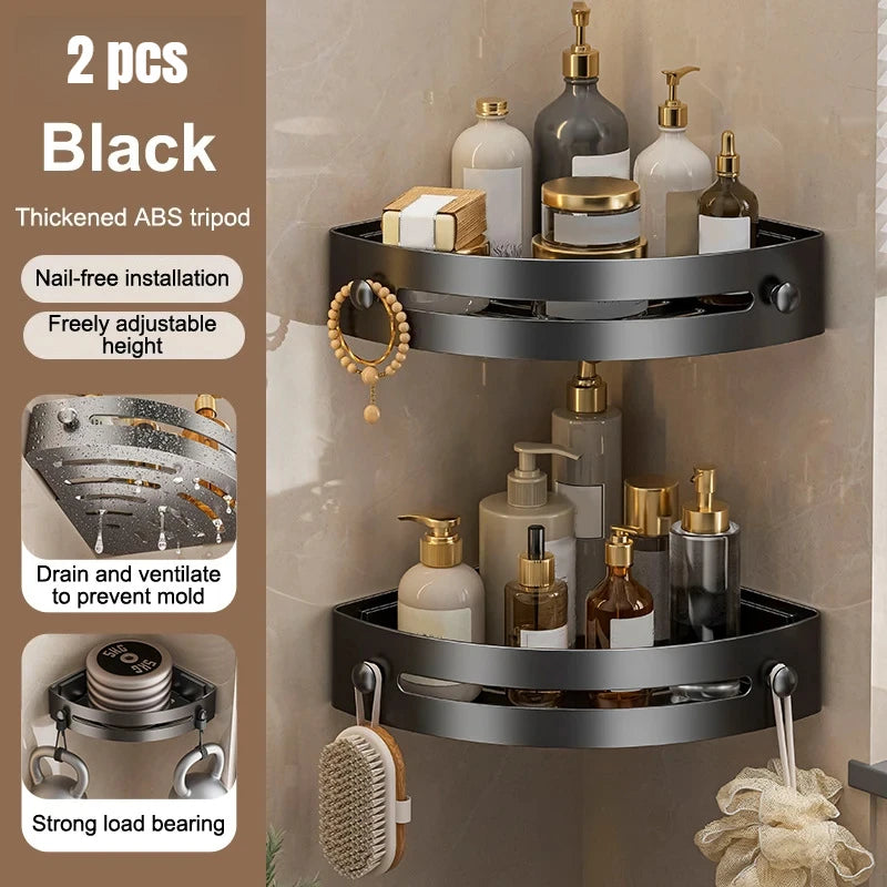 étagère salle bain noir moderne imperméable plastique vis fixation organisateur rangement douche