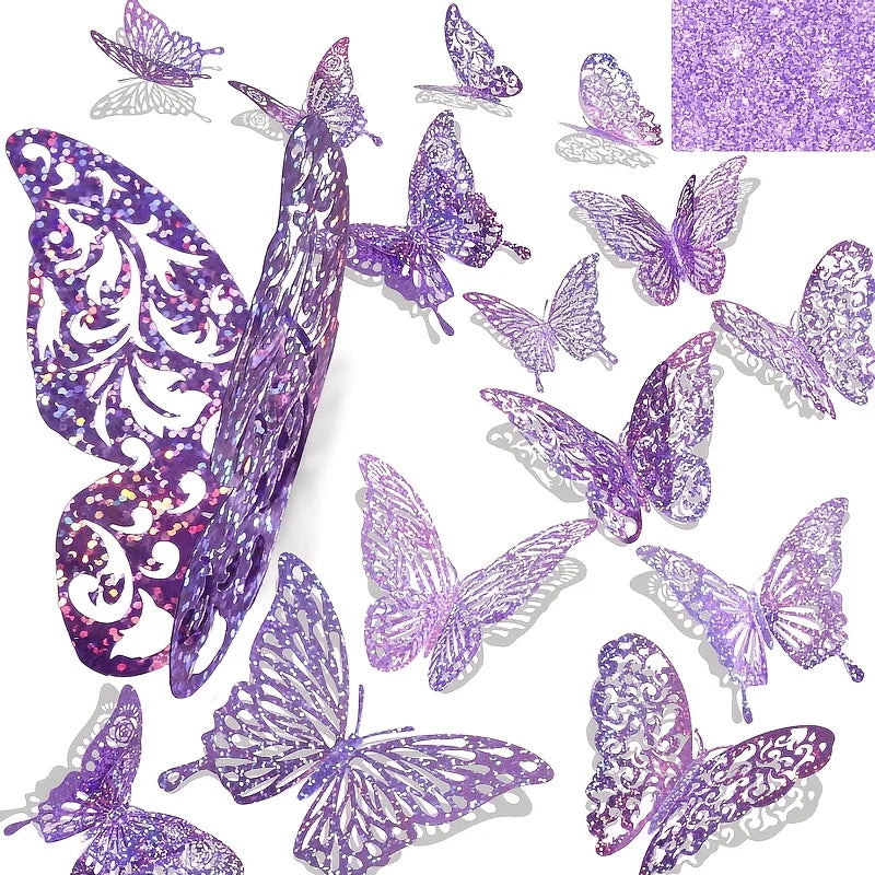 papillons décoratifs bleu violet doré glitter 3d adhésifs décoration anniversaire mariage noël