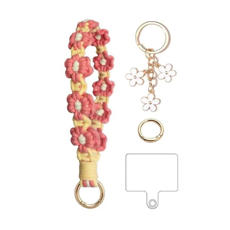 bracelet porte clés fleurs relief tissé jaune vert blanc rose bleu violet rouge vif