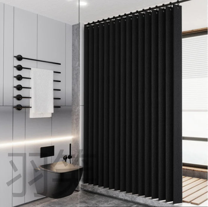 rideau douche moderne blanc noir texturé rayures verticales opacité chambre bain respectueux environnement