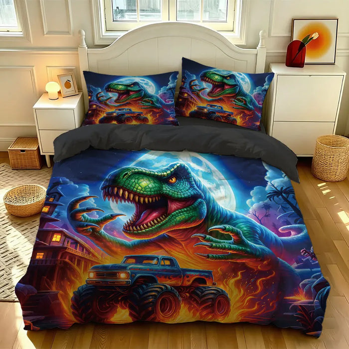 ensemble literie dinosaure bleu taies oreiller lit enfant fantastique graphique