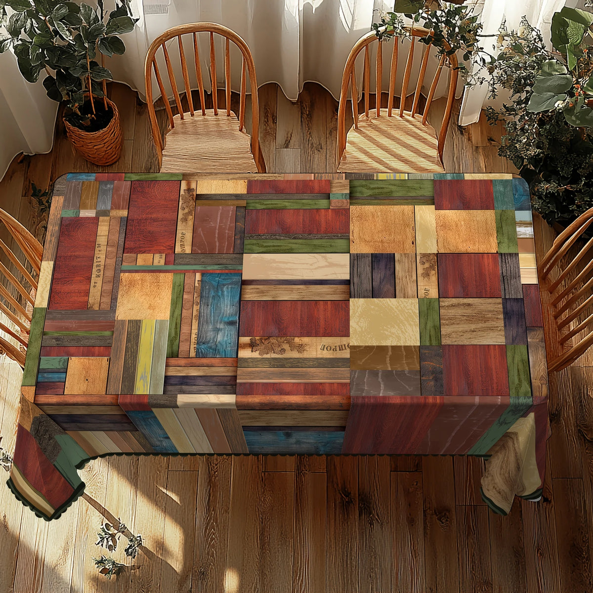 nappe patchwork géométrique multicolore moderne rustique table manger polyester rectangle festive