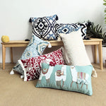 coussin boho carré 45x45cm beige motif géométrique brodé tassel déco siège voiture