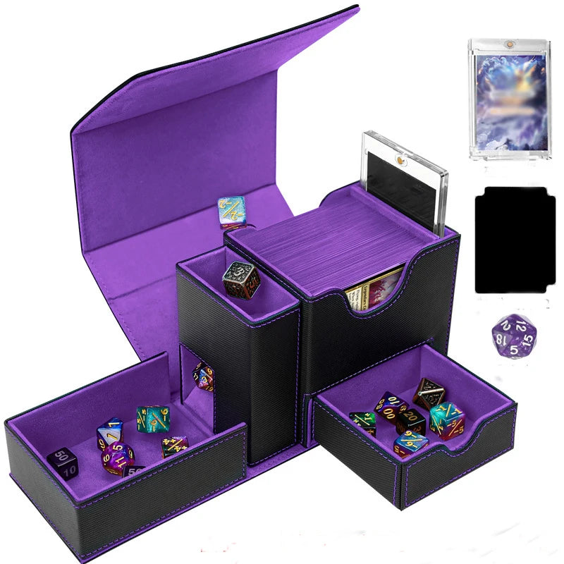 boîte rangement cartes jeu dés bleu noir simili cuir moderne pratique porte cartes