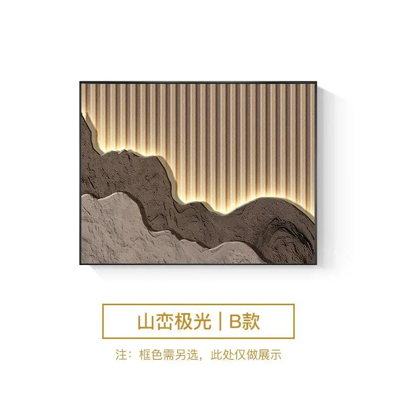 cadre mural contemporain noir montagne relief lignes lumineuses minimaliste fixations murales decoration interieur