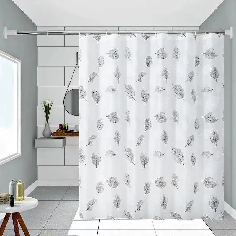 rideau douche blanc gris feuilles stylisées transparent moderne métalliques salle bain grande taille résistante'eau
