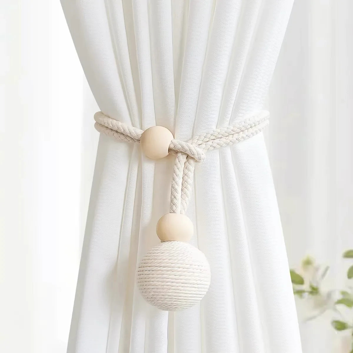 boucle rideau corde tressée coton blanc cassé moderne rustique fixe rideau transparent