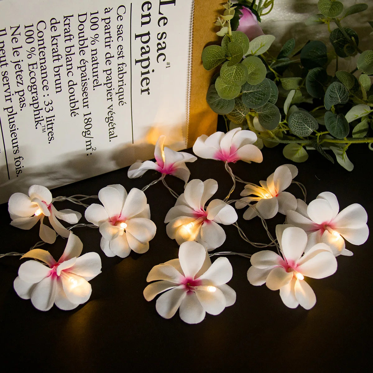 Guirlande lumineuse fleurs artificielles fibre optique or