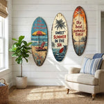 décoration murale planche surf couleur plage motif vieilli bois parasol chaise longue palmier sóng