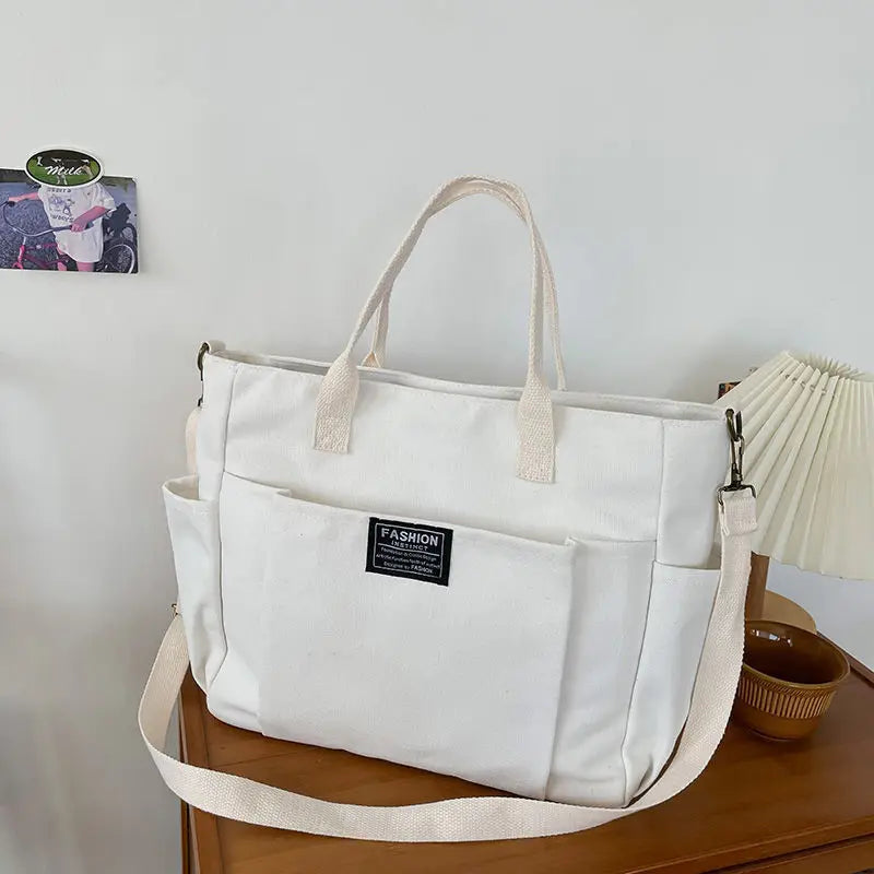 sac main toile décontracté blanc beige noir durable a4 école travail fourre tout casual
