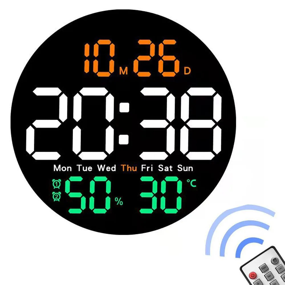 horloge murale numérique LED double alarme calendrier température humidité réglable luminosité télécommande moderne
