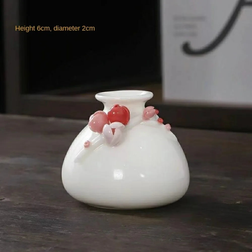 vases céramique blanc fleurs relief classique intérieur décoration maison vintage faux fleurs miniature