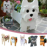 cache pot chien forme cartoon blanc beige marron noir rose vert détails visage plante