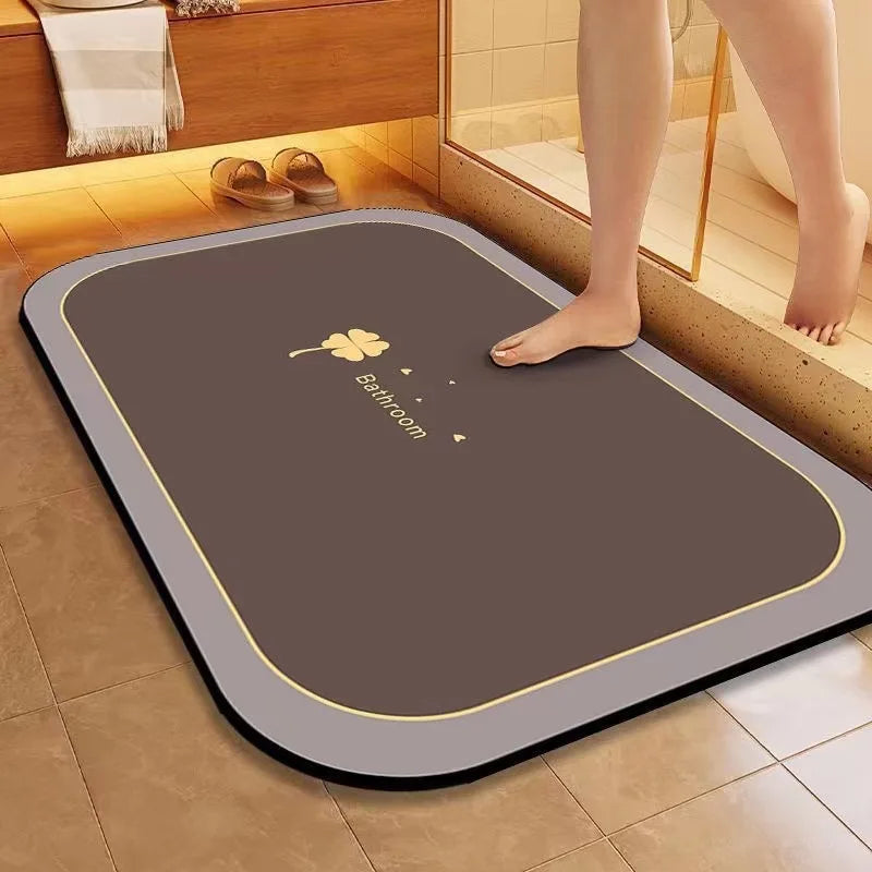 tapis bain moderne motif feuille trèfle bleu noir blanc absorbant doux salle bain