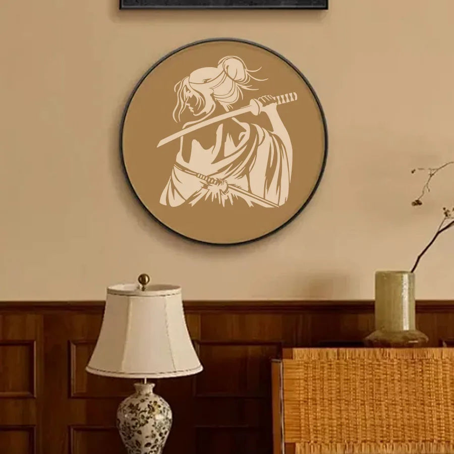 Stencil blanc samouraï femme épée art traditionnel peinture tissu toile murale decoration artisanale DIY